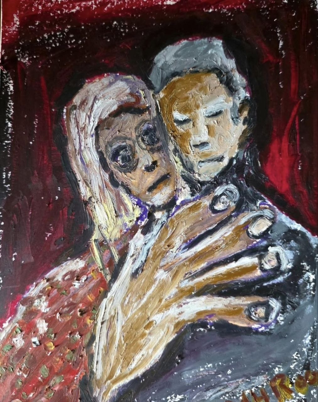 The last Embrace – 20×30, oil pastel on cardboard