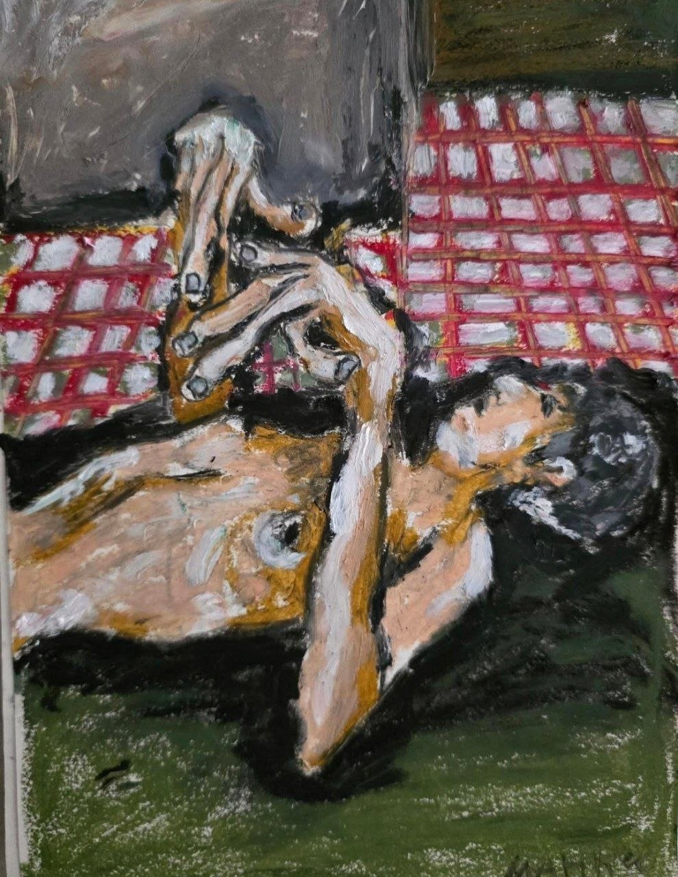 Reach – 25×17, Oil pastel on cardboard